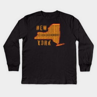 Polynesian Style New York State Map and Spellout Kids Long Sleeve T-Shirt